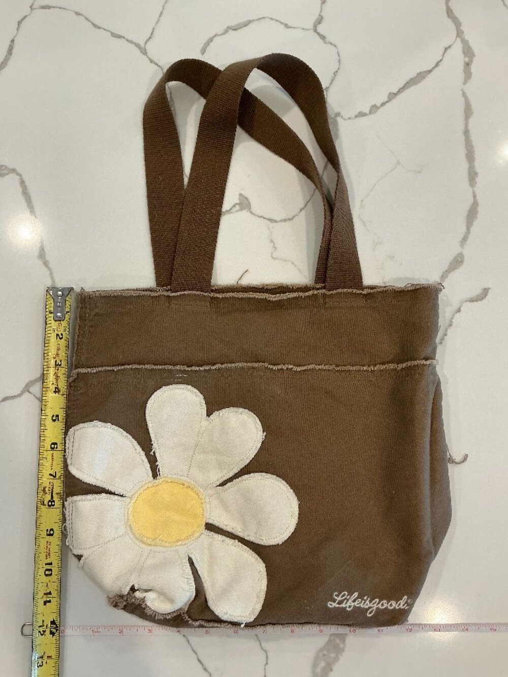Life Is Good Daisy Canvas Tote Bag Brown Beach Market Everyday Carryall